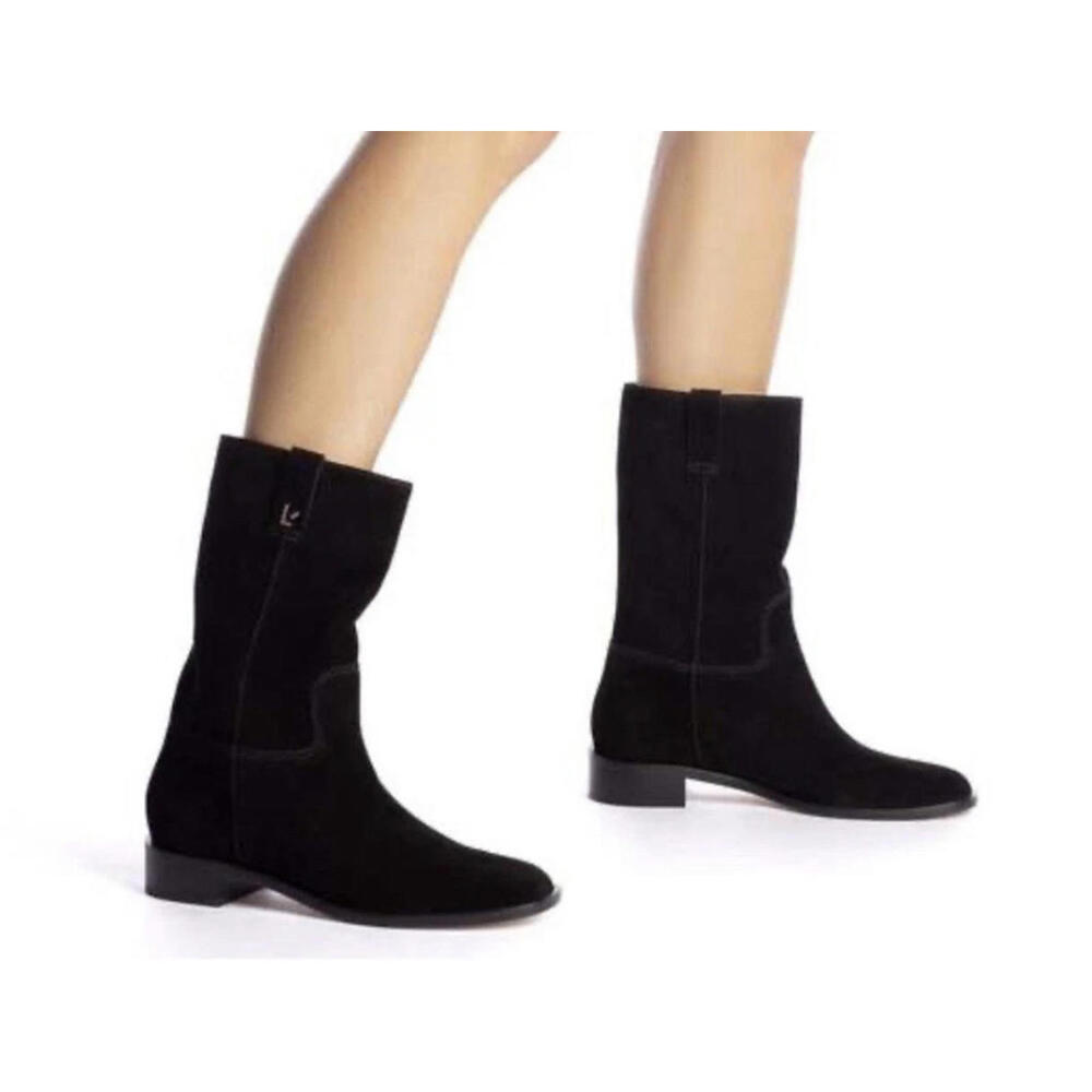 Larroude Barb Black Suede Mid Calf Women's Boots US 7.5